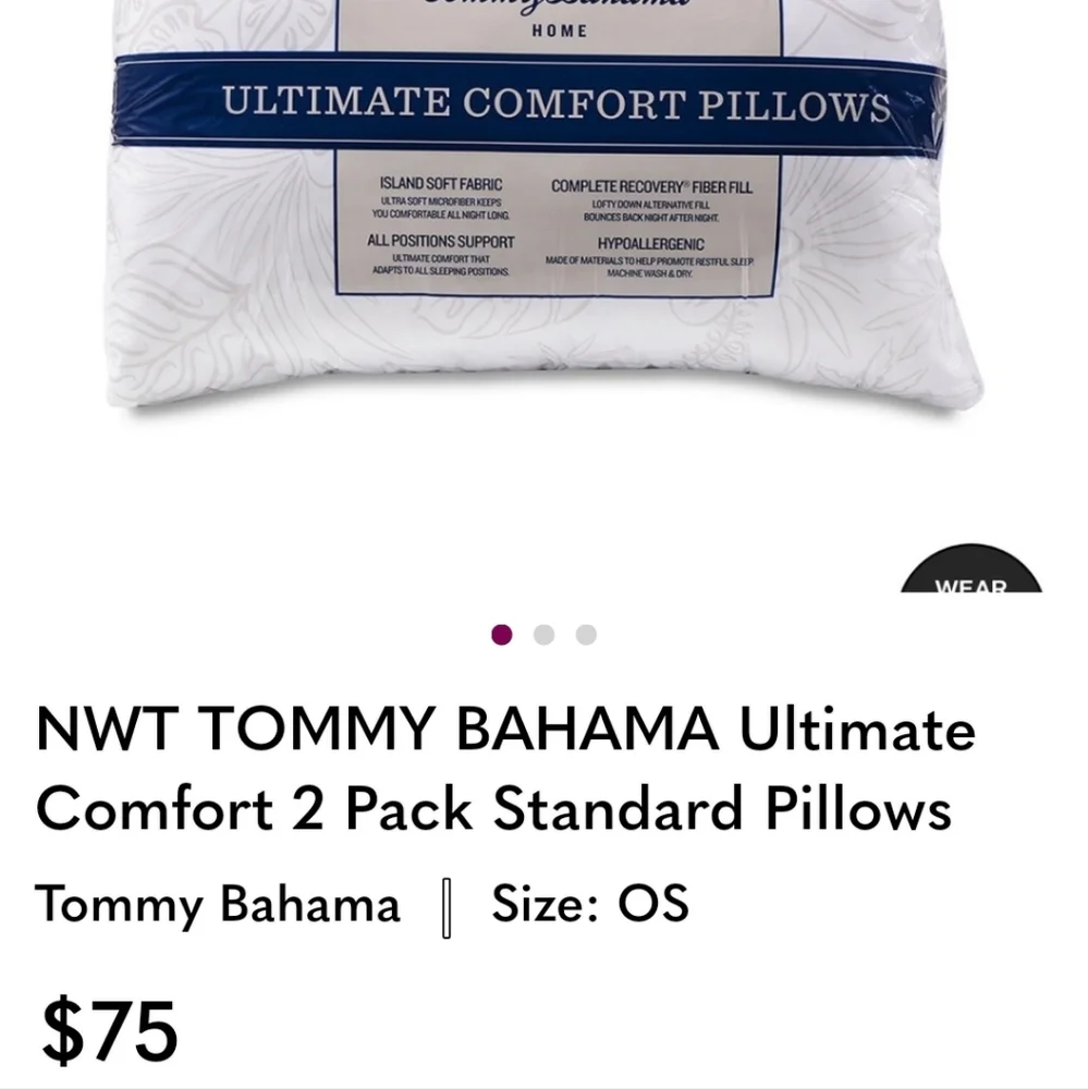Tommy Bahama Home Ultimate Comfort Pillow Set of 2 Jumbo 20 x 28 Queen BNWT SO